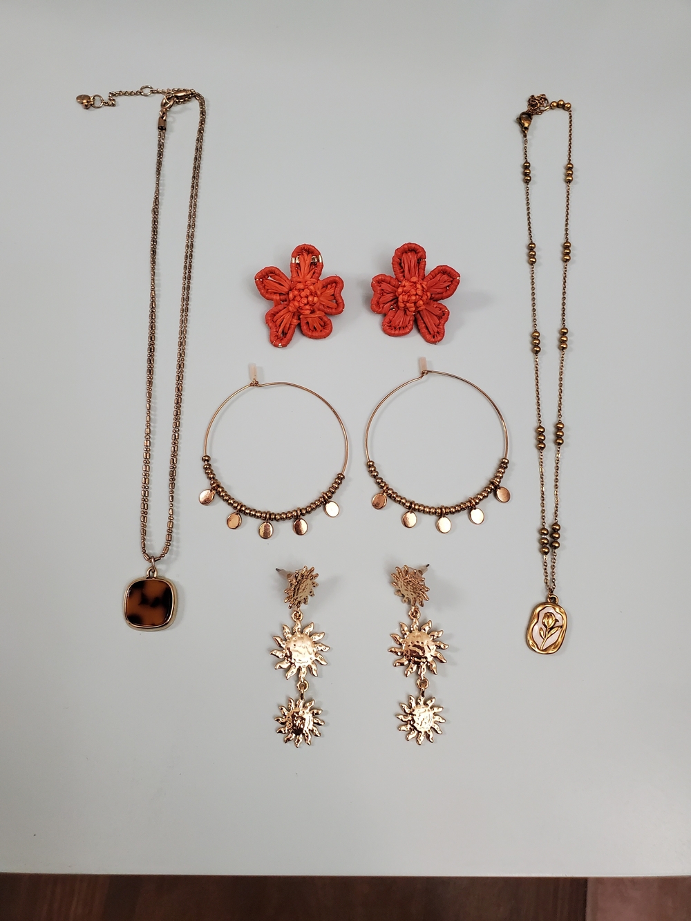 H&M Gold-Tone Mixed Earrings & Coral Flower Studs Set